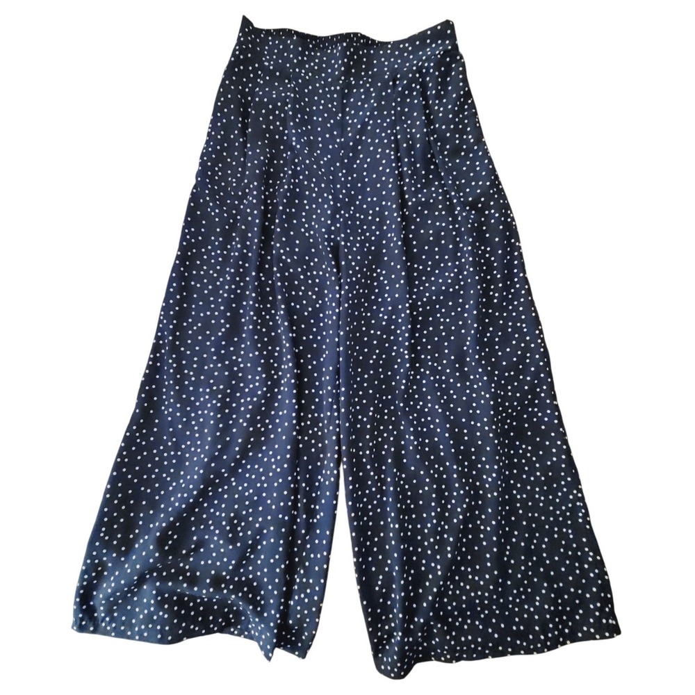 Wide Leg Polka Dot Pants - Navy and White